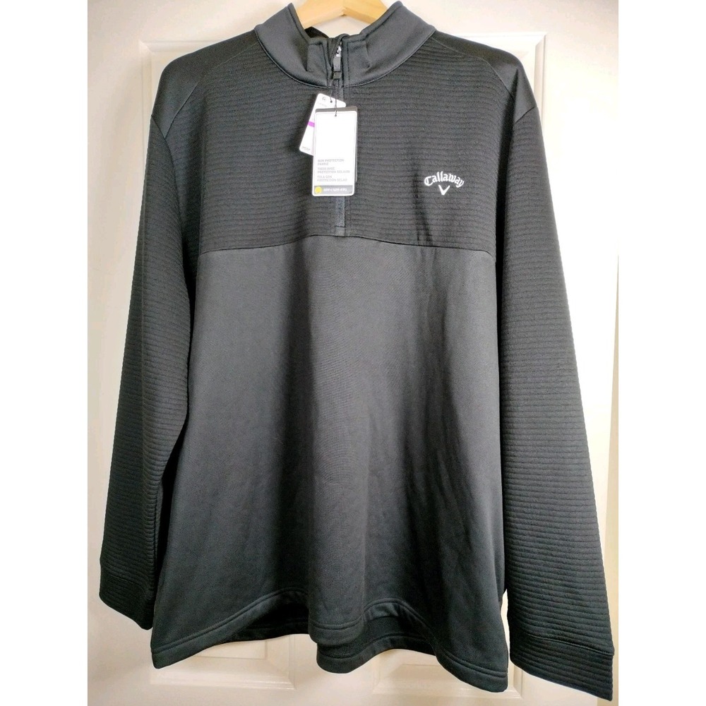 NWT Callaway Mens XXL Black Caviar 1/4 Zip Golf Pullover Sun Protection
